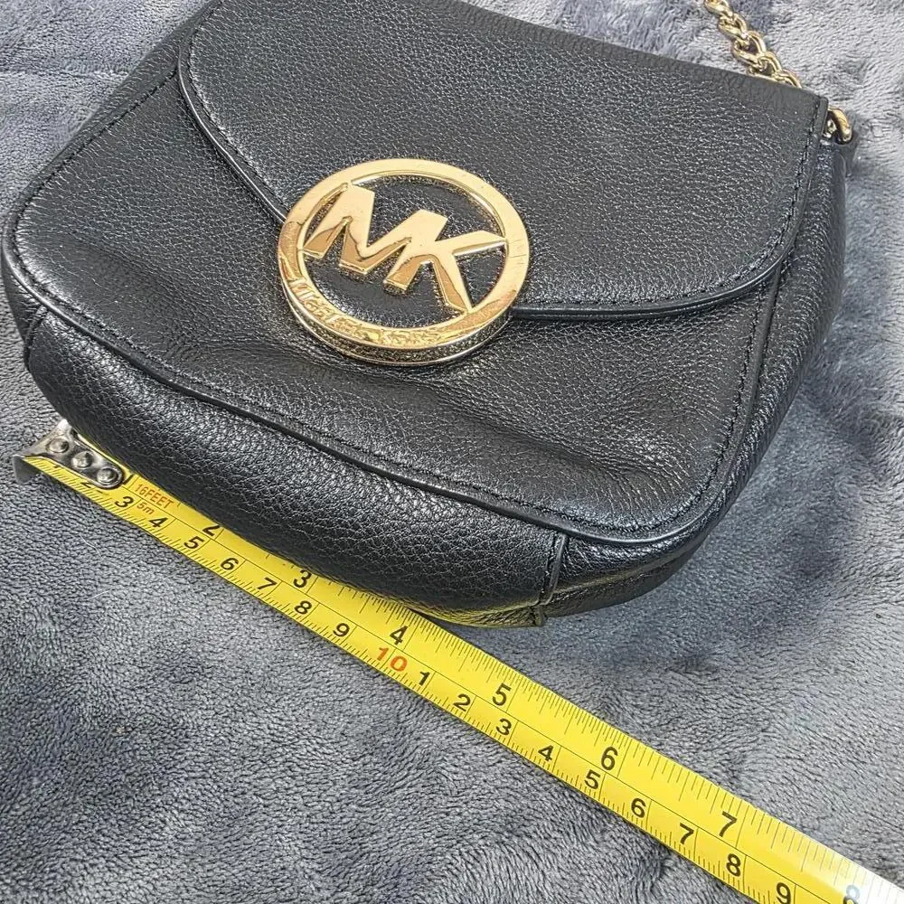 MICHAEL KORS Fulton Solid Black Pebbled Leather East West Crossbody Bag MK Flap